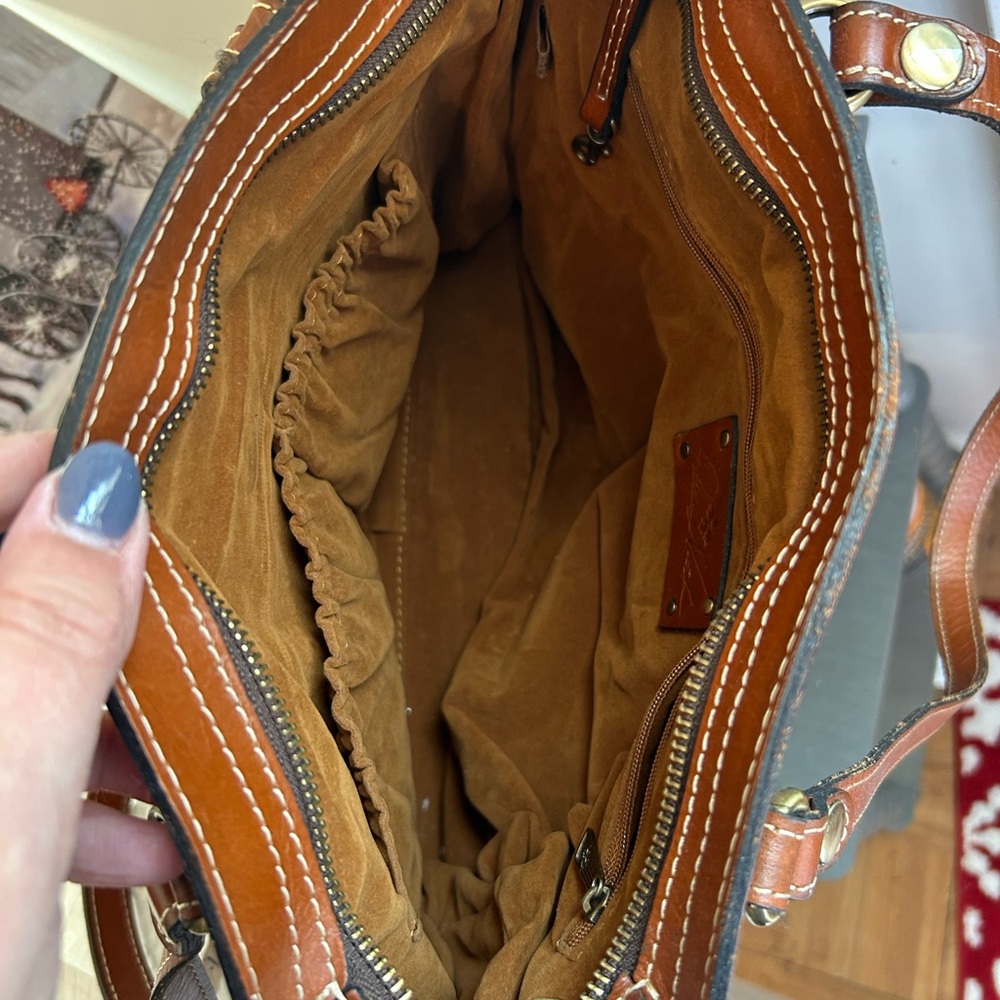 Patricia Nash Classic Cognac Tan Leather Tote Handbag - Picture 5 of 10
